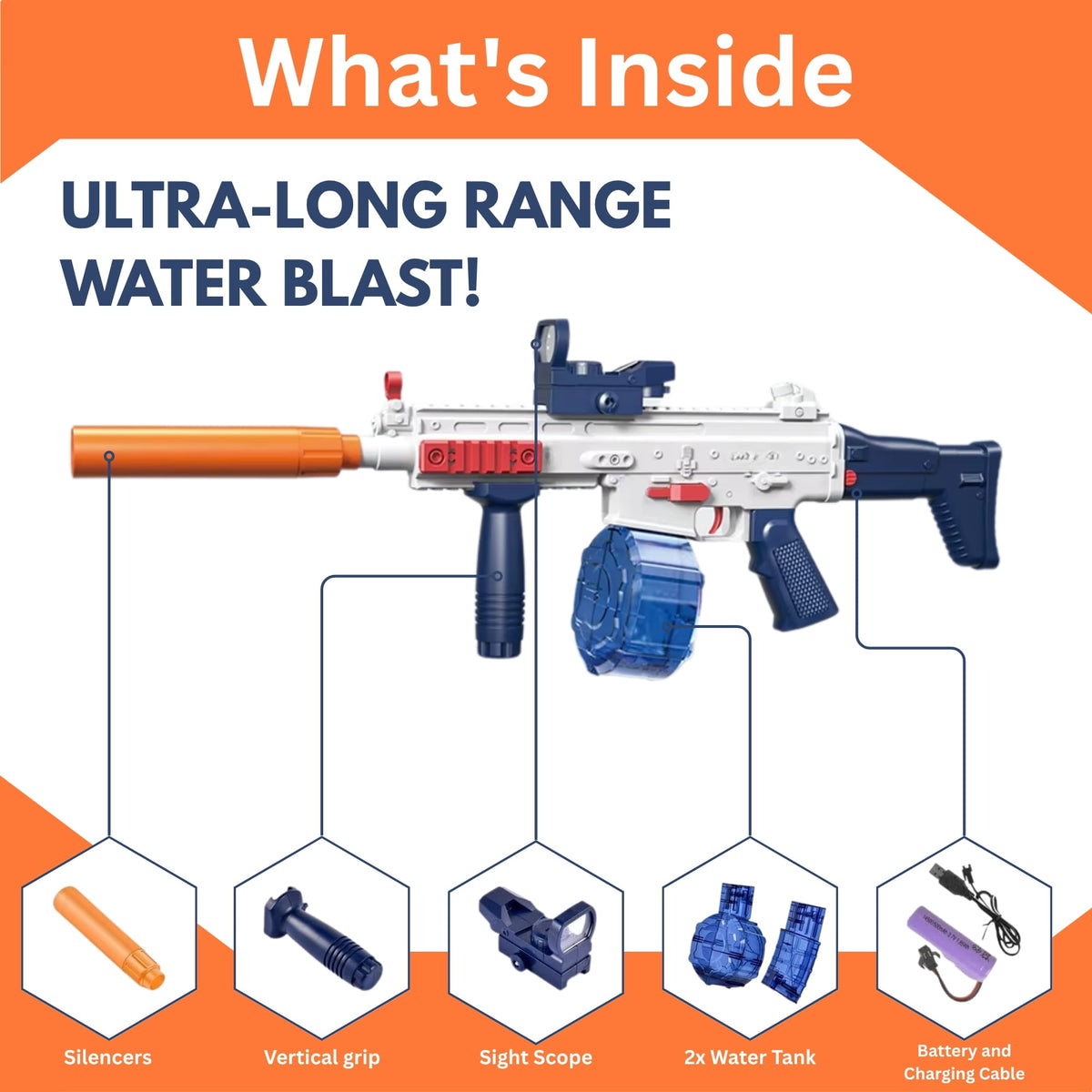 Scar Electric Water Gun – Rechargeable, Long-Range Toy for Kids Ages 4+