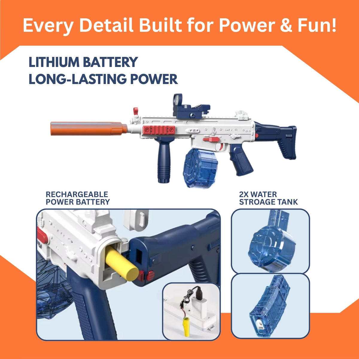 Scar Electric Water Gun – Rechargeable, Long-Range Toy for Kids Ages 4+